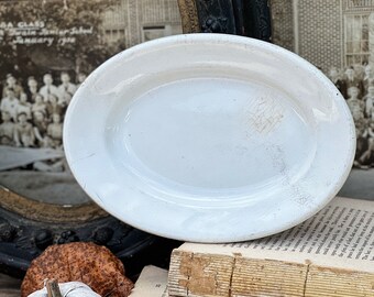 Antique White Ironstone Platter MEAKIN Crazing Grungy Farmhouse Decor Soap Dish Plate Chunky Thick
