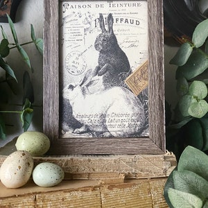 EASTER RABBITS BUNNY Framed Sign Post Card French Farmhouse Decor Barn ...