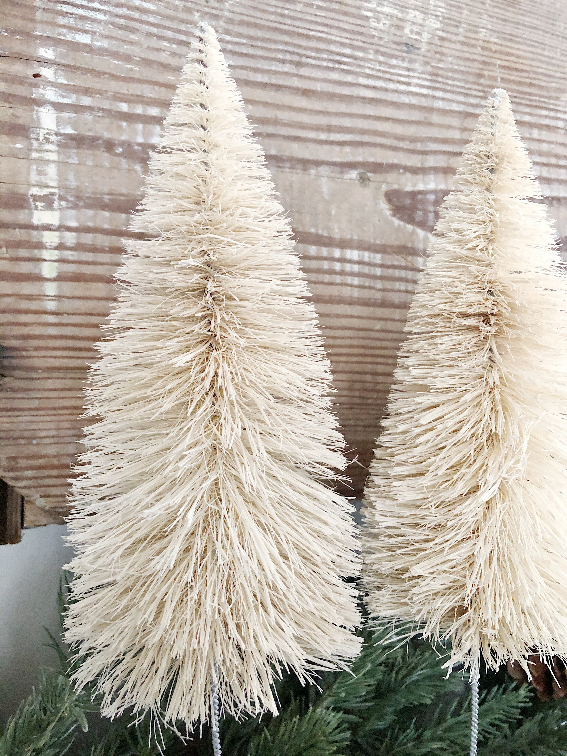 Christmas Bottle Brush Tree EXTRA LARGE With Salvaged Wood Base WHITE