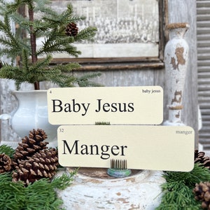 CHRISTMAS NATIVITY Words Flash Cards LARGE Vintage Inspired Word Flashcard Set Of 8 Farmhouse Decor Holiday Primitive Christmas