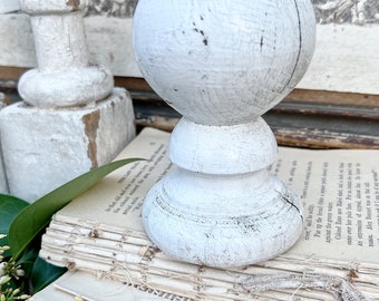 Vintage Chippy White Wood BALL Finial Newell Post Cap LARGE Carved Wood