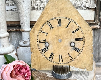 Antique Clock Face Steeple Farmhouse Decor Industrial Salvage Vintage Metal Clock Dial Painted Chippy Yellow