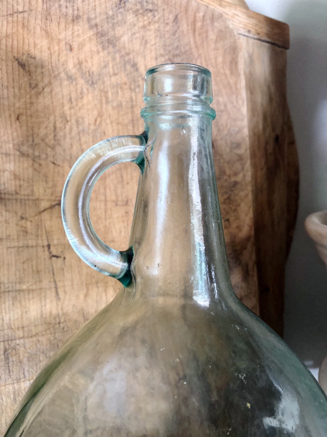 Antique Glass Demi John Bottle GREEN Farmhouse DECOR Jug