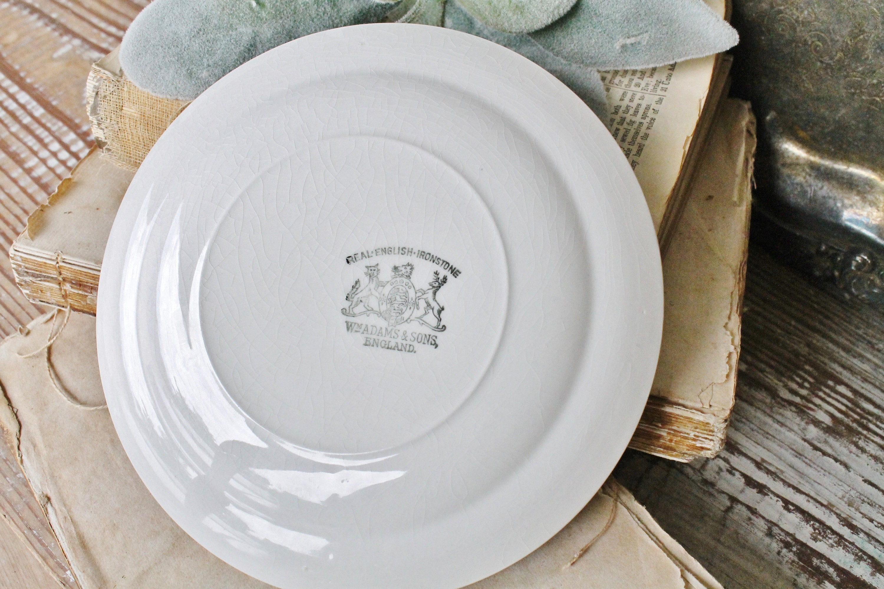 Antique White Ironstone Plate WM ADAMS English Ironstone Farmhouse