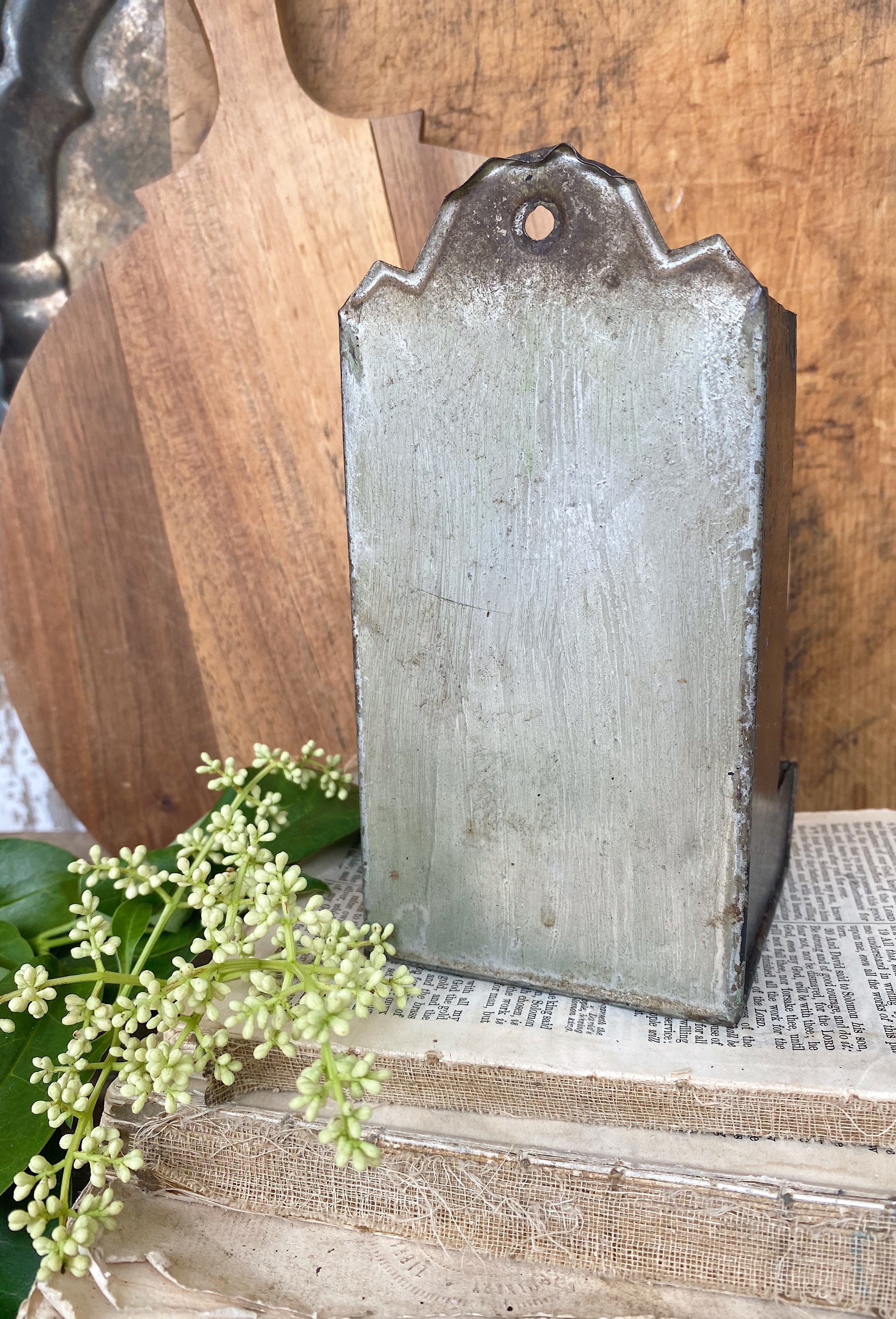 Vintage Metal Match Holder Wall Mount Black Chippy Farmhouse Decor