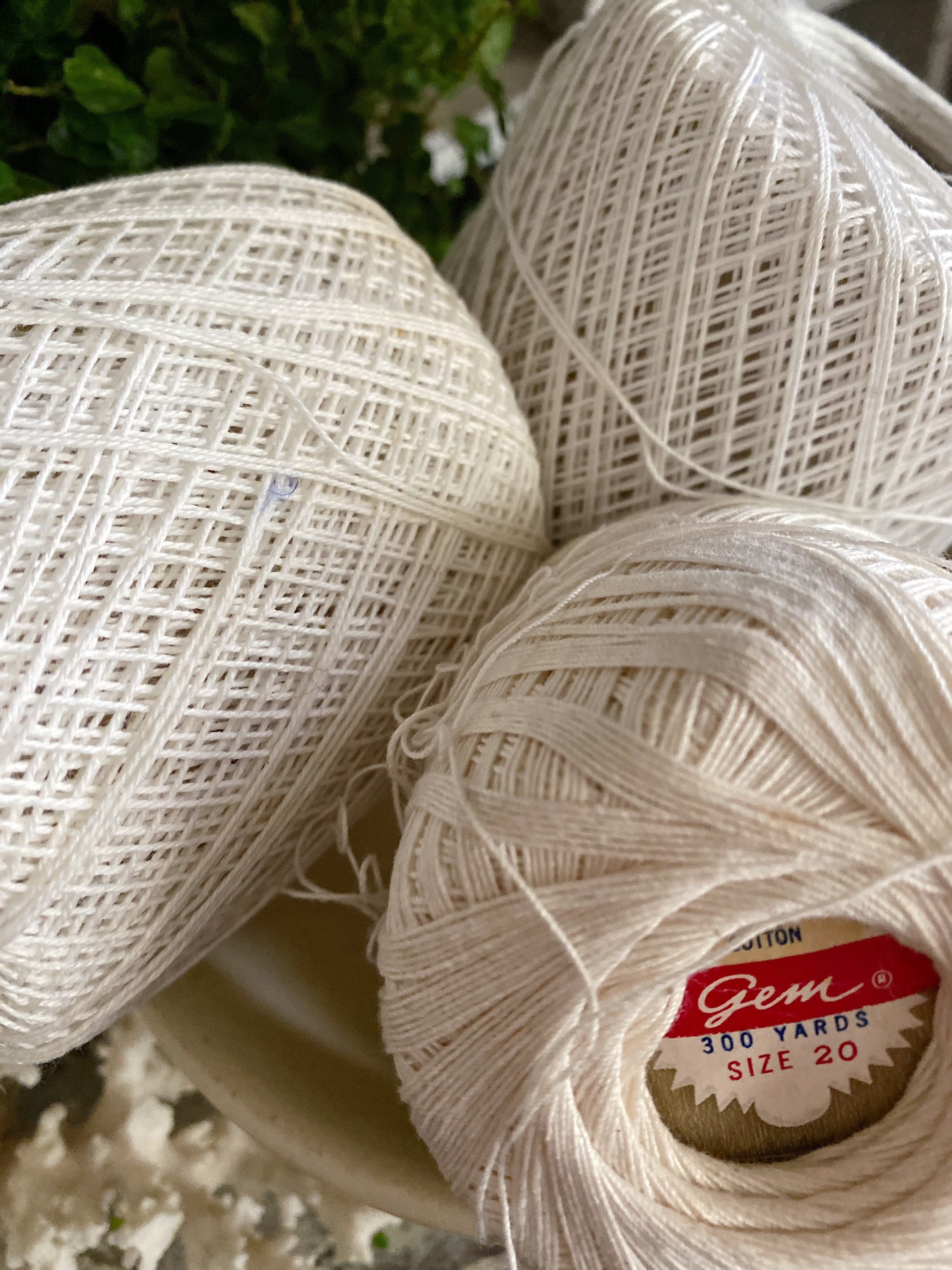 Vintage Crochet Yarn String SET of 3 Spools WHITE Thread Farmhouse