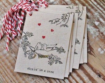 Valentine LOVE BIRDS Vintage Gift Tags Red Heart Farmhouse Decor Card  Shabby Kissing in a Tree