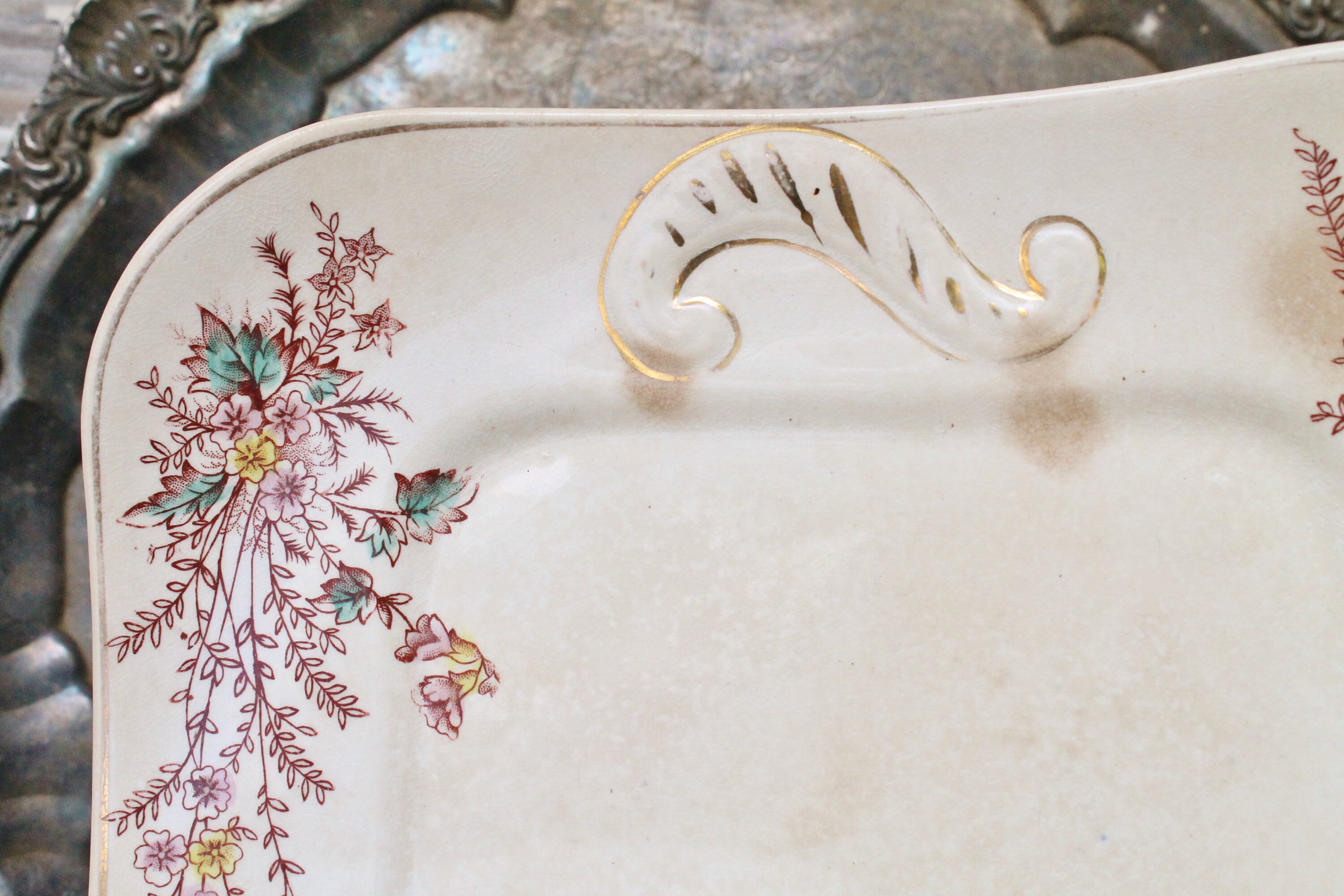 Antique White Ironstone Plate Platter Floral WICK Ironstone Farmhouse Decor Fixer Upper Decor
