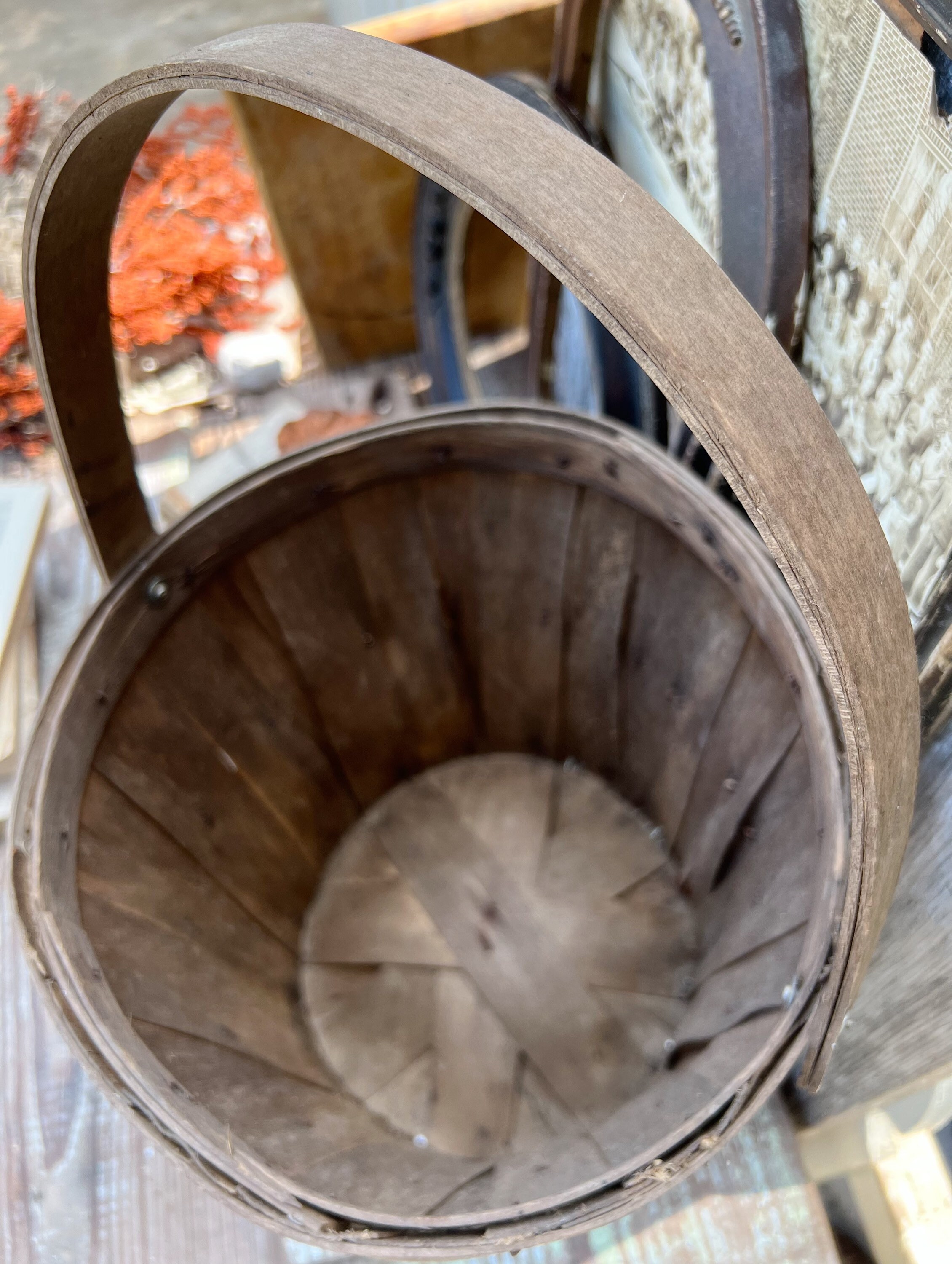 Antique Wooden Bushel Basket Farmhouse Decor Primitive Stave TALL
