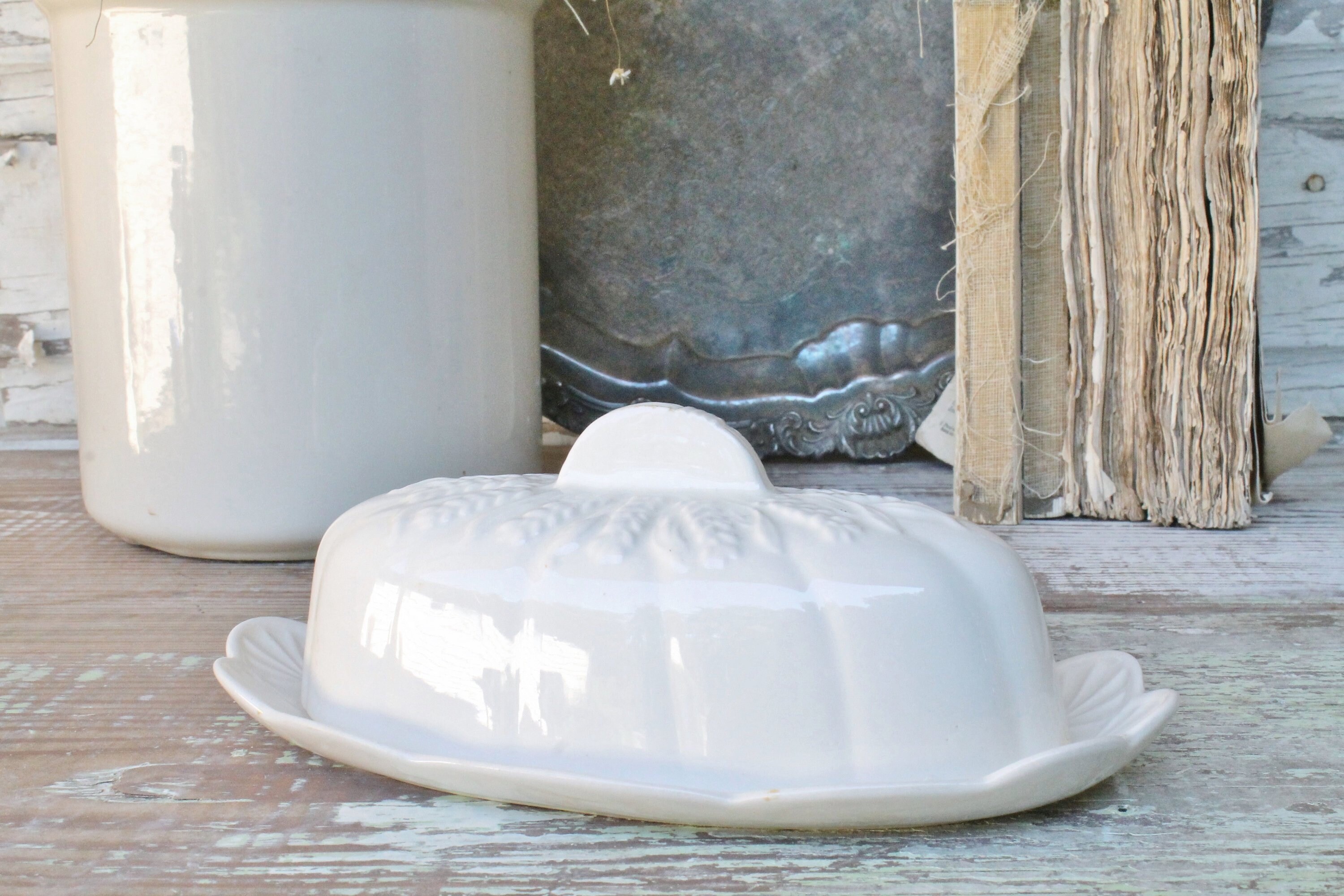 Antique Ironstone BUTTER Dish Cover ROYAL STAFORDSHIRE English