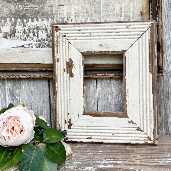 Antique Salvaged Wood Frame Chippy WHITE Paint Beadboard Farmhouse Decor