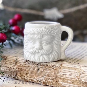 Vintage Ironstone Santa Claus Cup Mini Mug Santa WHITE Farmhouse Christmas Decor