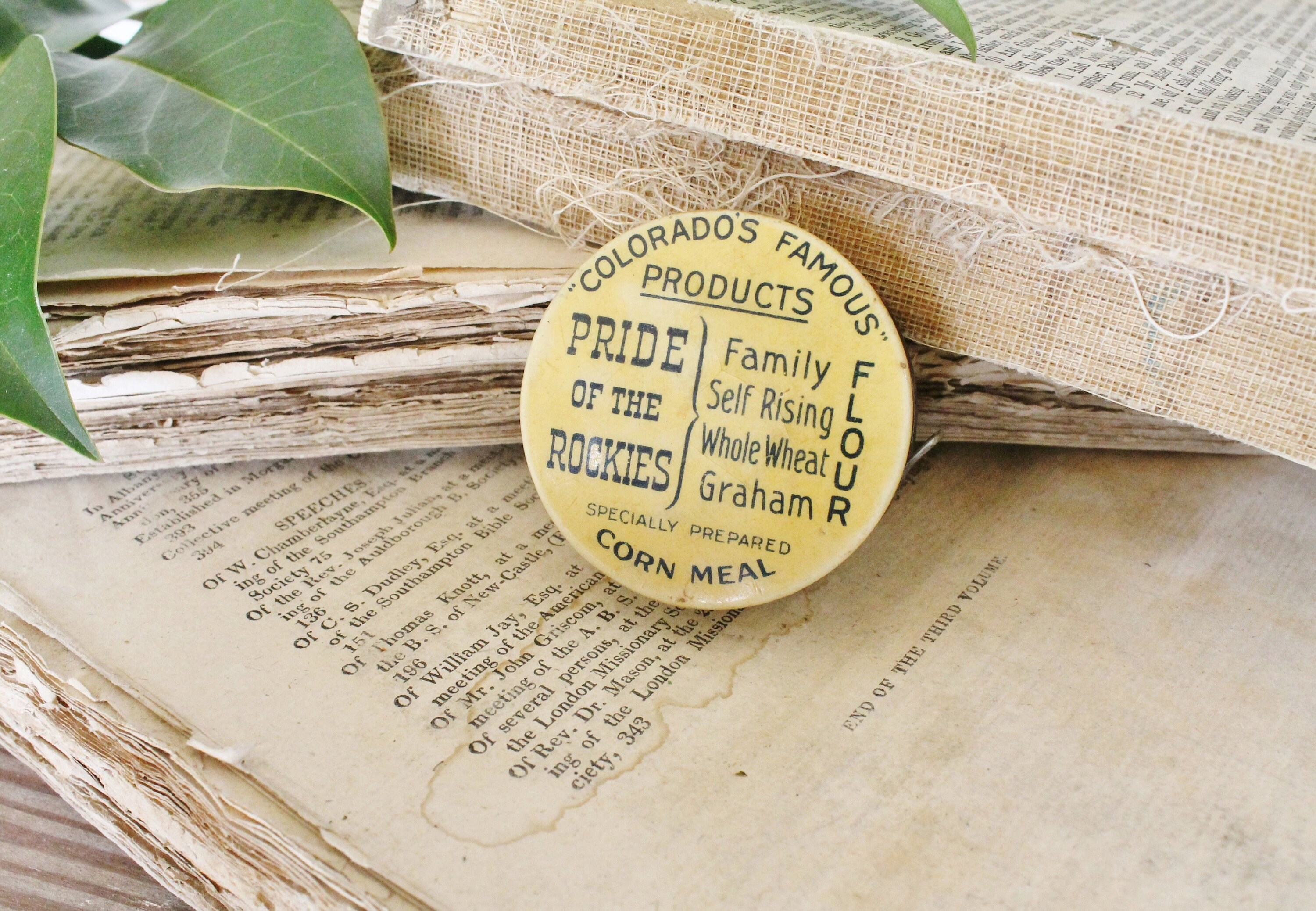 Vintage Fabric Tape Measure Pocket Advertising Corn Meal Yellow