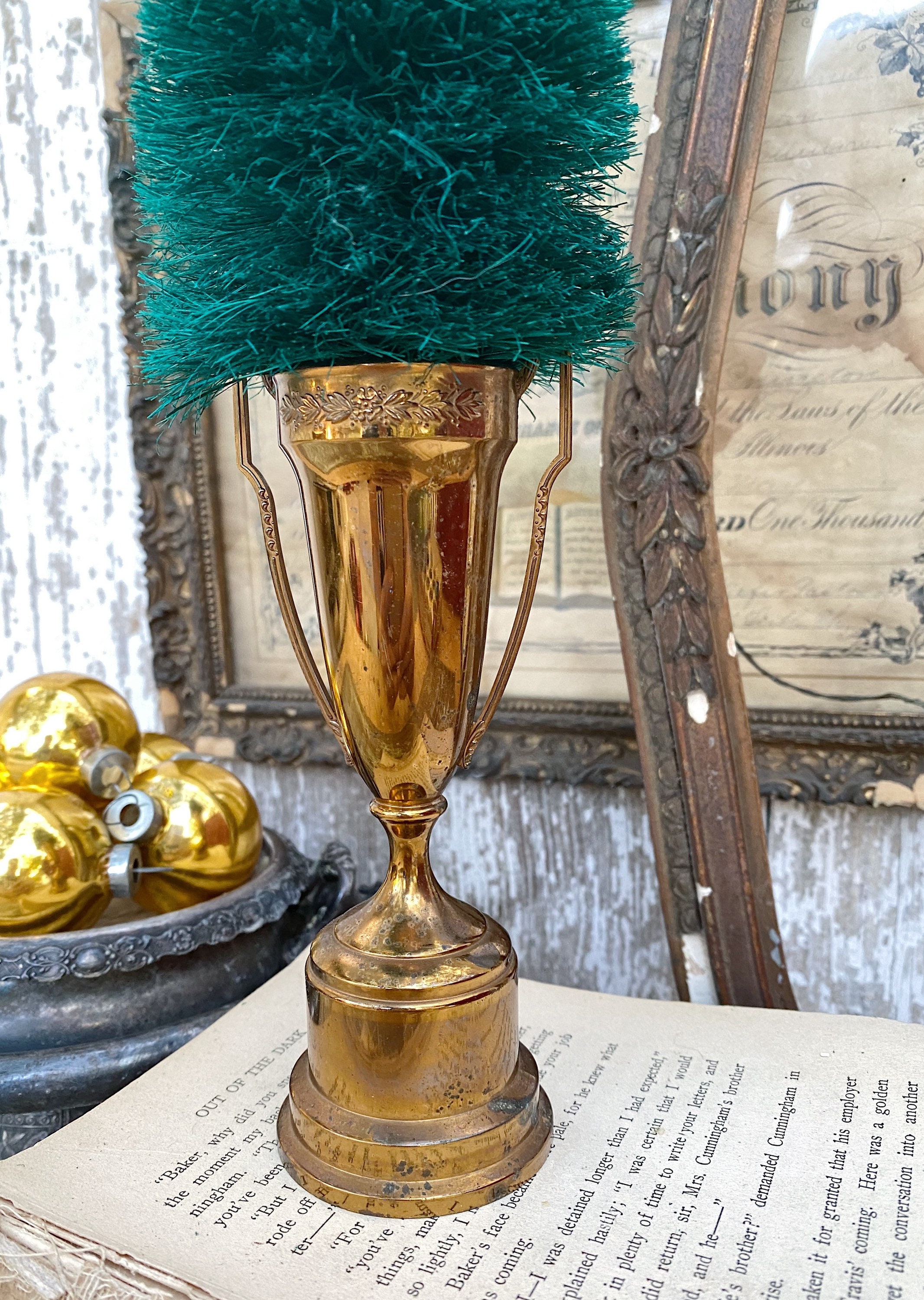 Antique Loving Cup Trophy Copper Brass Engraved Farmhouse Decor