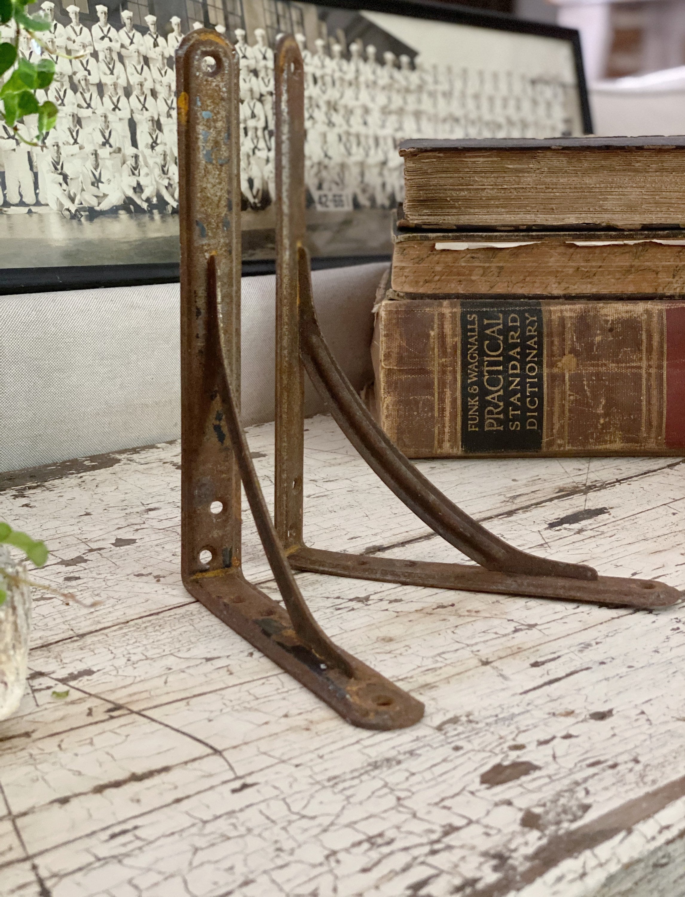 Vintage Metal Brackets TWO Shelf Hardware Rustic Farmhouse Decor