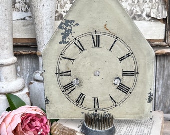 Antique WHITE Clock Face Steeple Farmhouse Decor Industrial Salvage Vintage Metal Clock Dial Painted Chippy