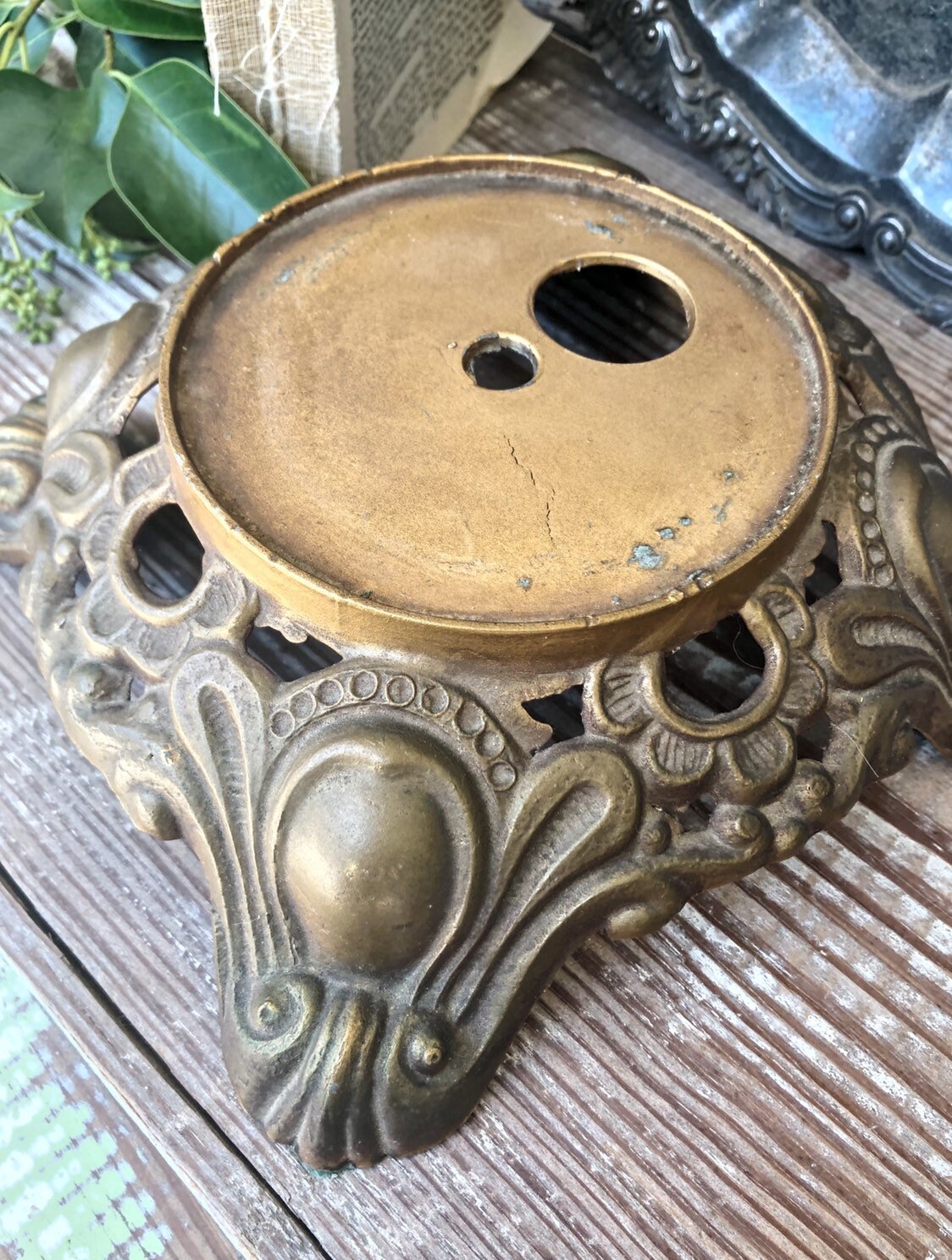 Vintage Metal Brass Lamp Base Pedestal Architectural Salvage French