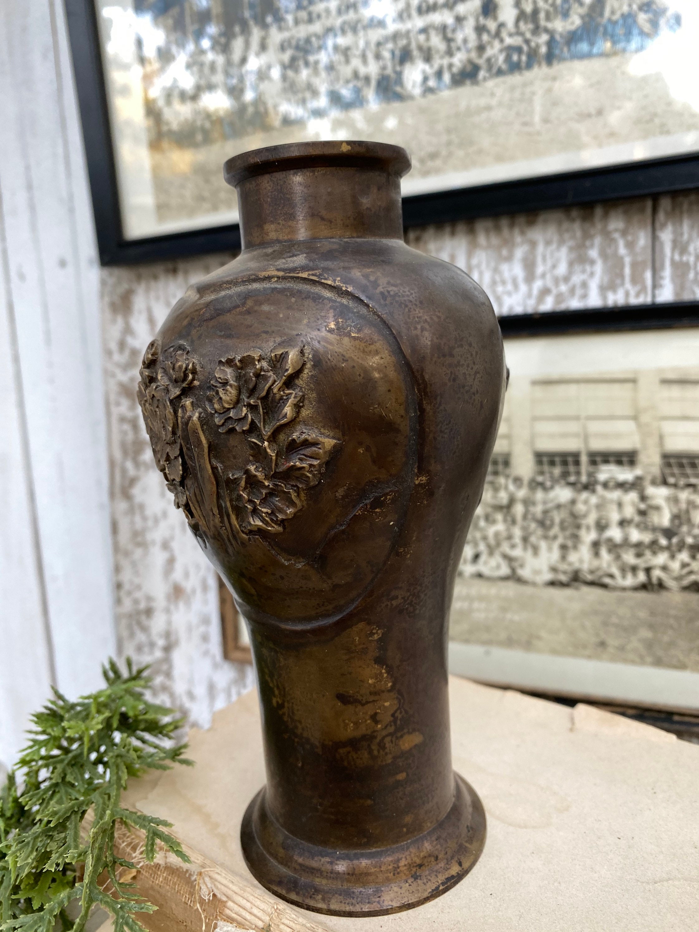 Antique Bronze Bud Vase Floral Farmhouse Decor Victorian