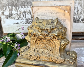 Vintage Ornate Book End Brass Gold Victorian