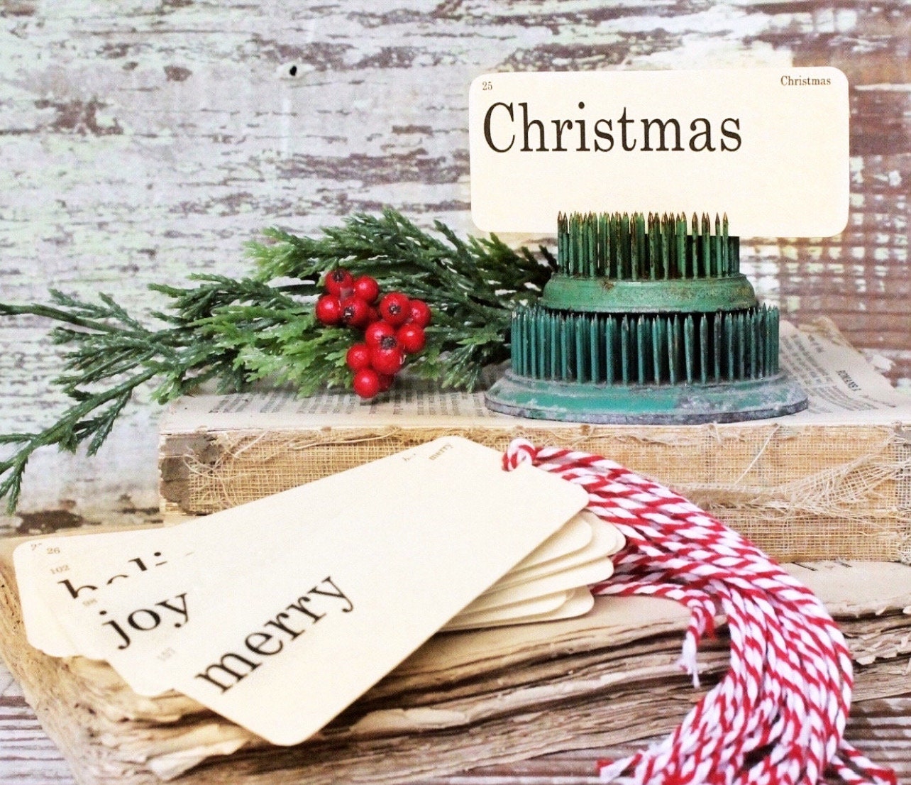 CHRISTMAS Flash Cards Gift Tags Set Of 10 Vintage Flashcard Farmhouse Decor Primitive Christmas