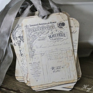 Französische Quittung Geschenkanhänger Vintage Ledger Geschenkanhänger Karte Französische Schrift Typografie Shabby Bauernhaus Dekor