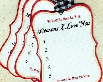 Valentine's Gift Tags Card Vintage Red Favor Bracket Tag Reasons I Love You Be Mine