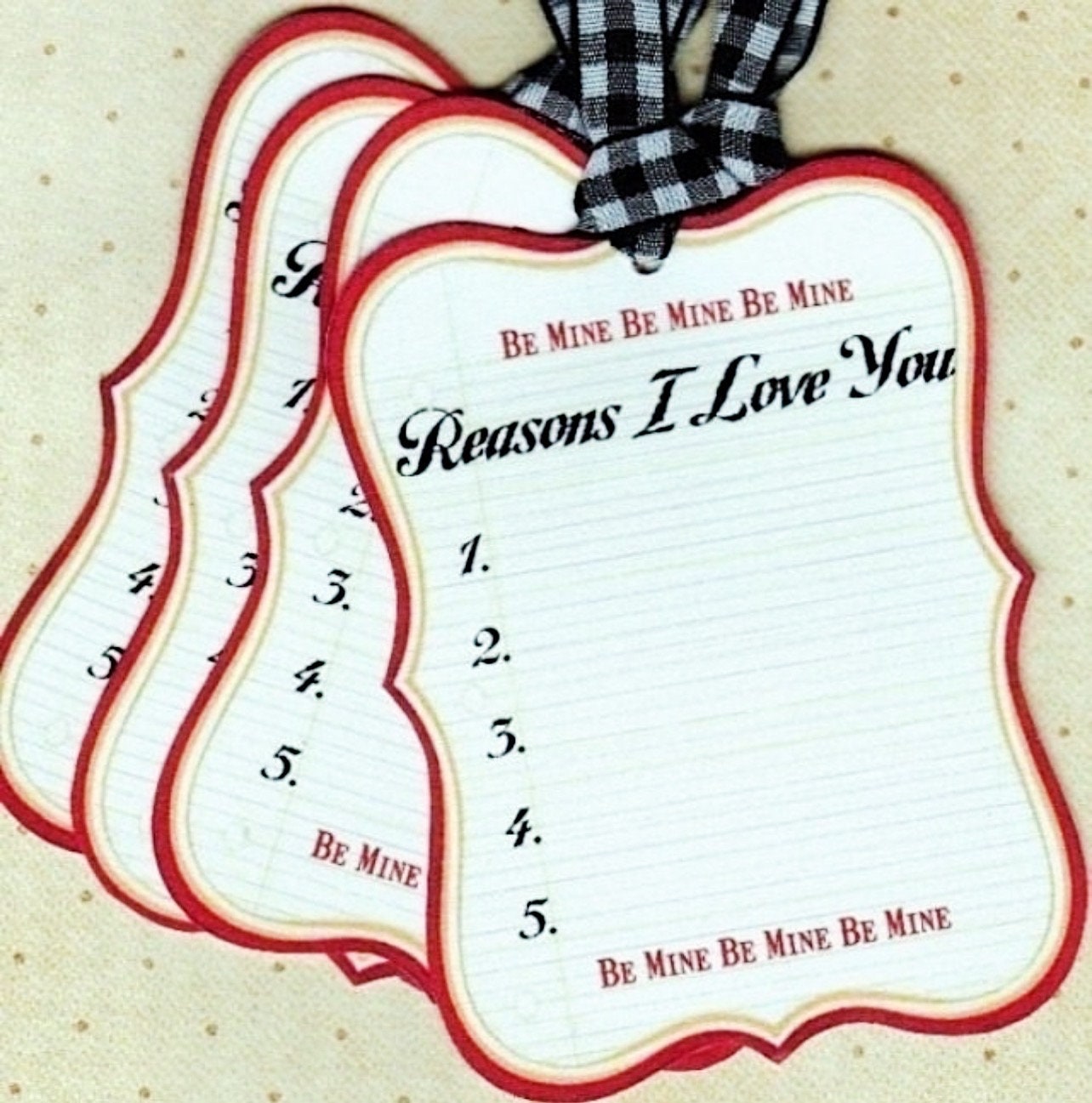Valentine's Gift Tags Card Vintage Red Favor Bracket Tag Reasons I Love