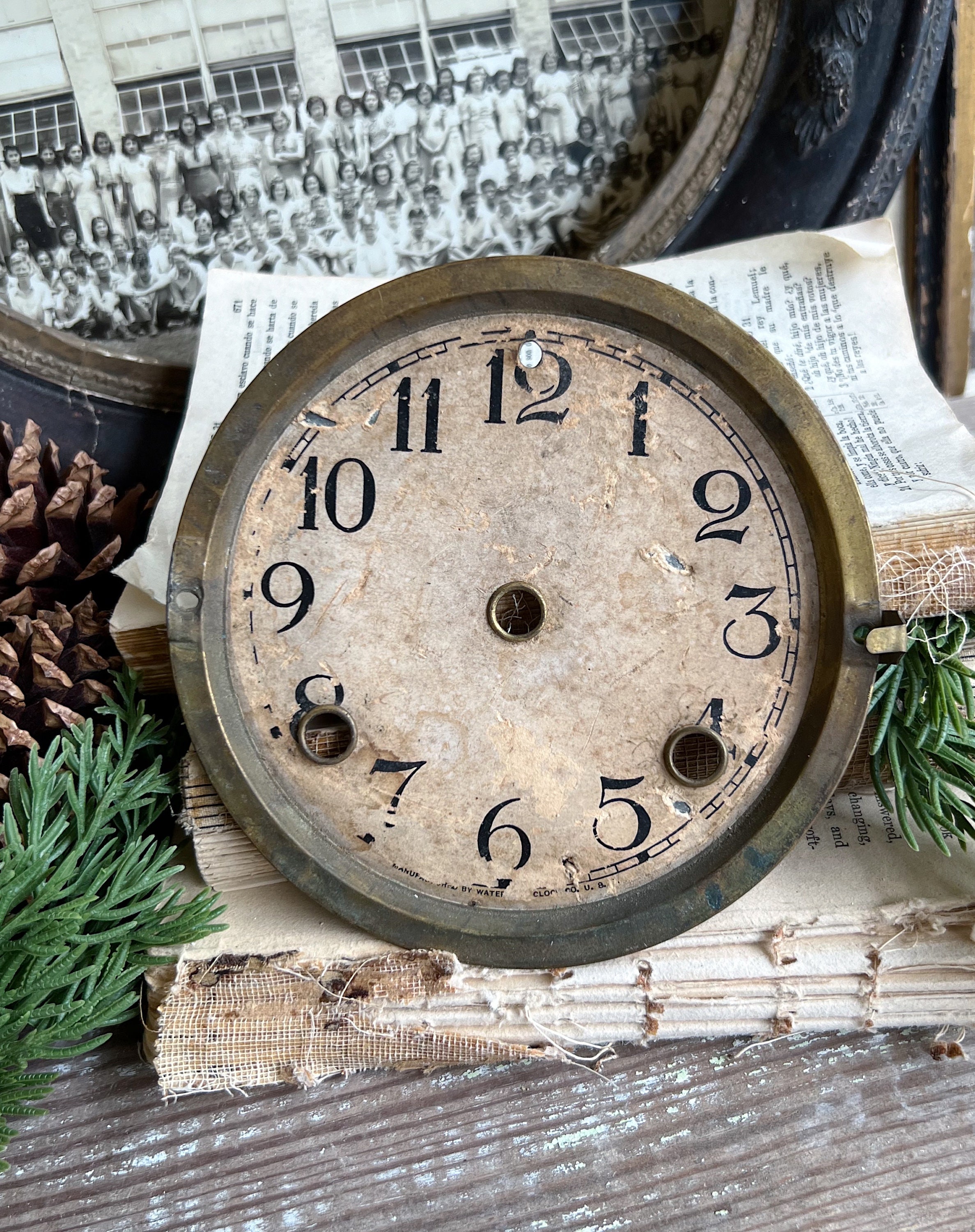 Antique Clock Face Brass Clock Dial Farmhouse Decor Industrial Salvage