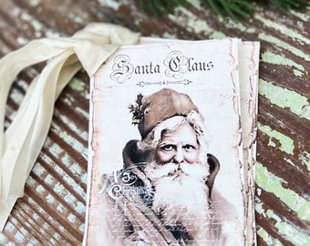 Christmas Gift Tags Vintage SANTA CLAUS Old  Farmhouse Christmas Decor Christmas Card French Shabby Gift Wrap