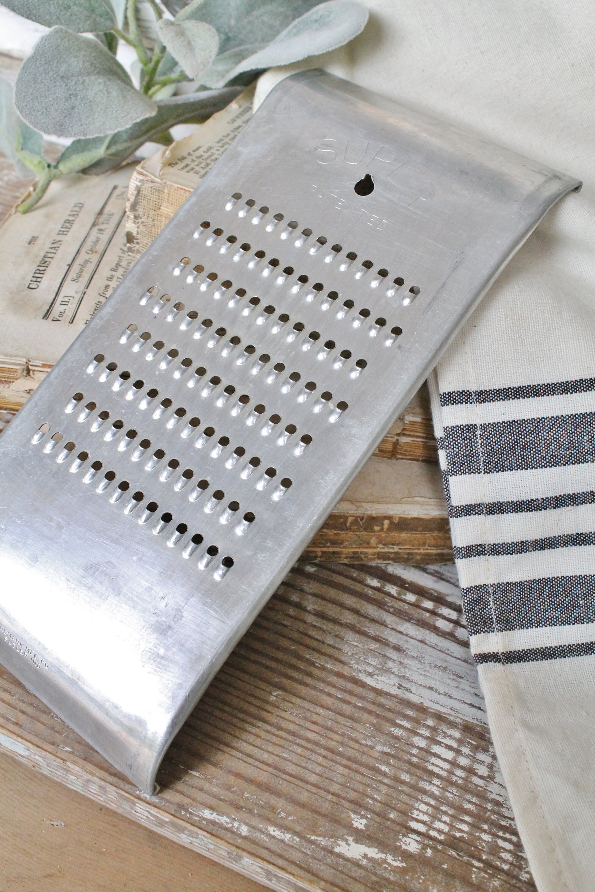 Vintage Aluminum Shredder Cheese Slicer Grater Farmhouse Decor Fixer