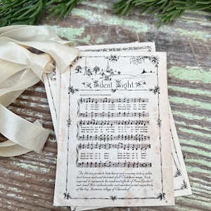 Etiquetas para regalo de villancicos, partituras antiguas, himnos, decoración primitiva de granja, papel de regalo