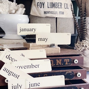 MONTHS Flash Cards LARGE Vintage Inspired Word Flashcard SET of 12 Farmhouse Decor Cottage Party Favor Banner