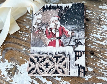 Christmas Vintage Gift Tags Old World SANTA CLAUS On BALCONY St Nick  Farmhouse Christmas Decor Card French Shabby Gift Wrap