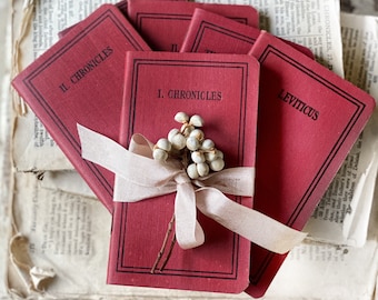 Antique Bible Book Pocket Bible Red Cloth Cover AMERICAN BIBLE SOCIETY Farmhouse Decor Church Salvage Christmas Gift Tallow Berries