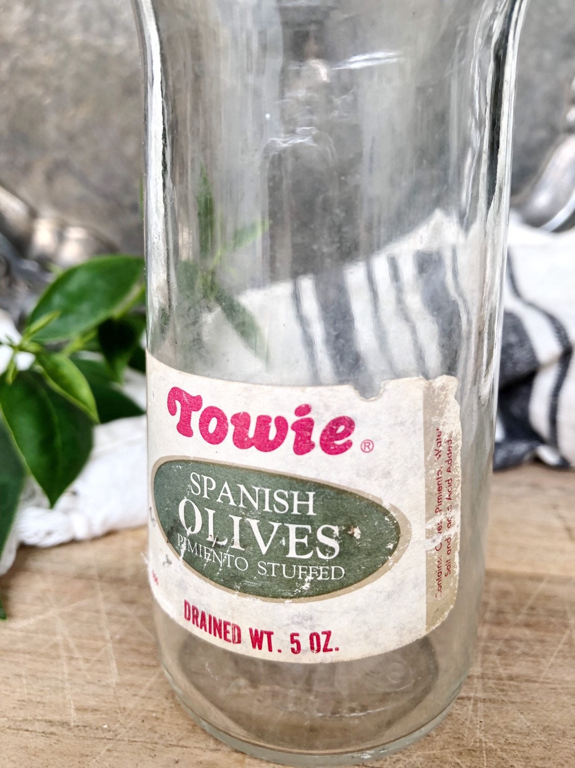 Vintage Chippy White Glass Jar with Lid Metal Container Towie SPANISH