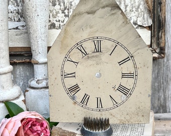 Antique WHITE Clock Face Steeple Farmhouse Decor Industrial Salvage Vintage Metal Clock Dial Painted Chippy