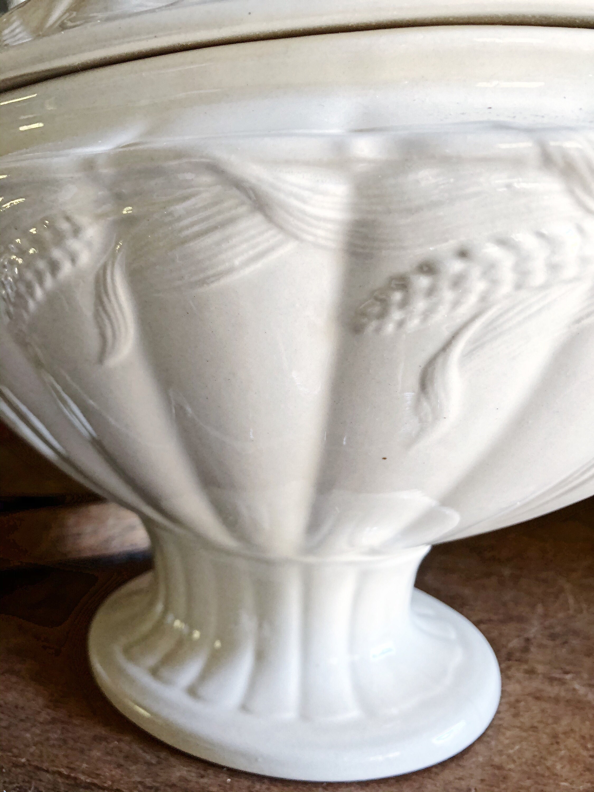 Antique White Ironstone Tureen Wm ADAMS WHEAT Compote Footed Bowl with