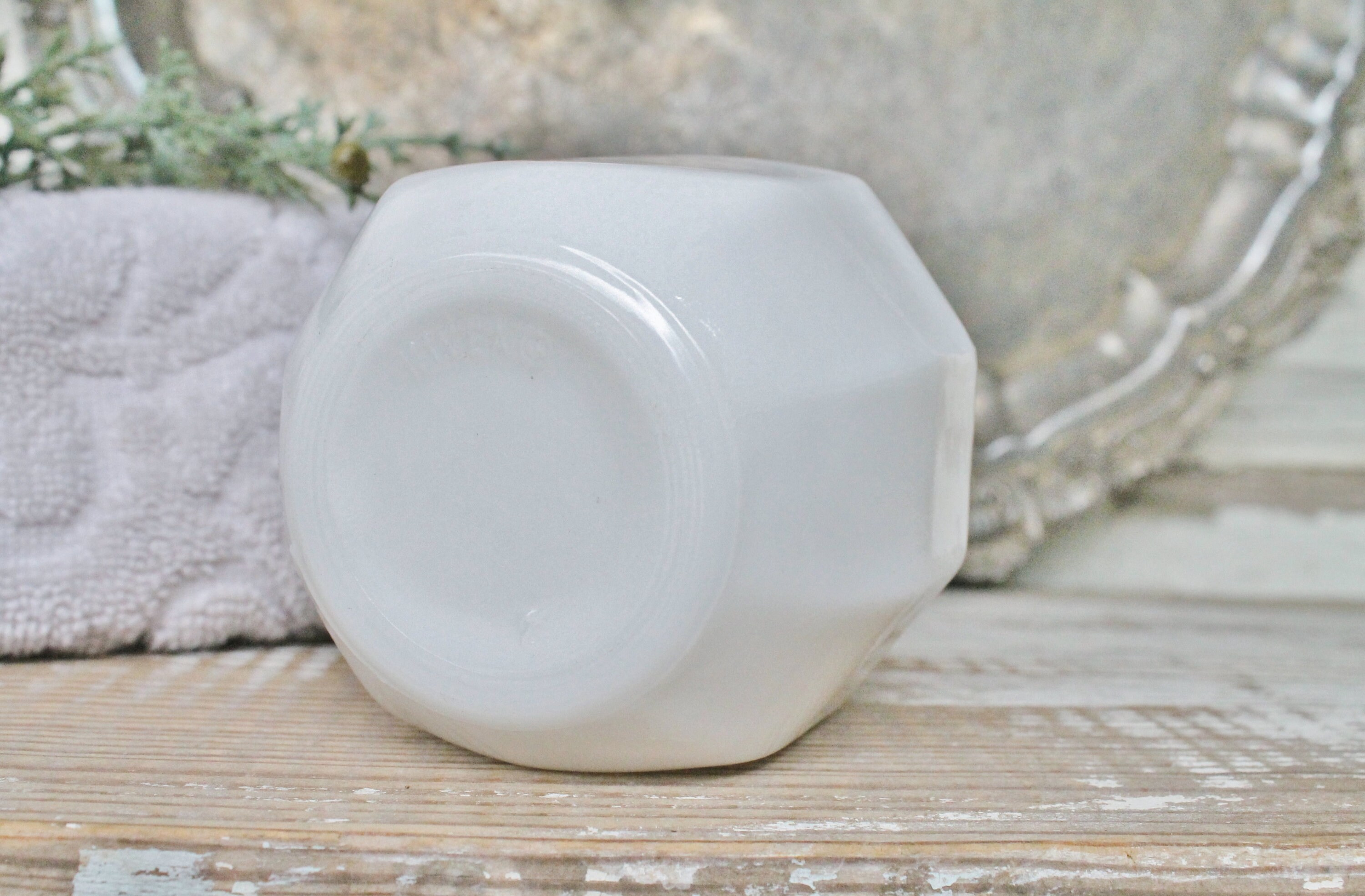 Vintage White Milk Glass Jar Vanity Jar with Metal Lid Farmhouse Decor Vanity Fixer Upper Decor