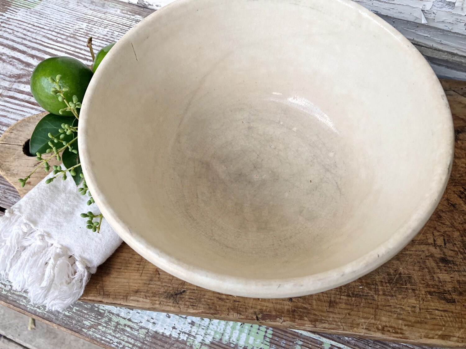 Vintage Ironstone Bowl Creamy White Baking Mixing Bowl Farmhouse Decor