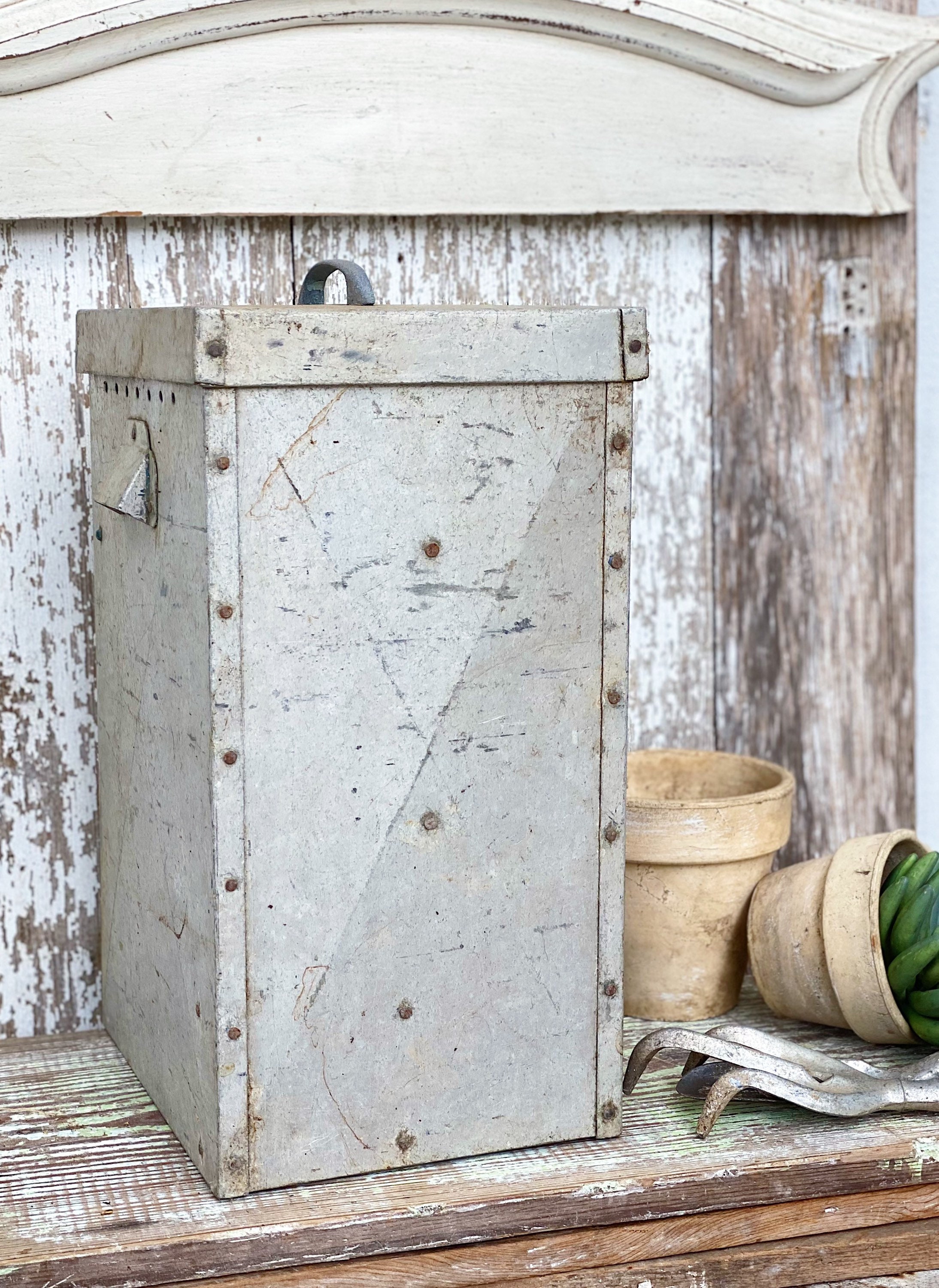 Vintage Metal Dairy Box Galvanized Farmhouse Decor Industrial Salvage