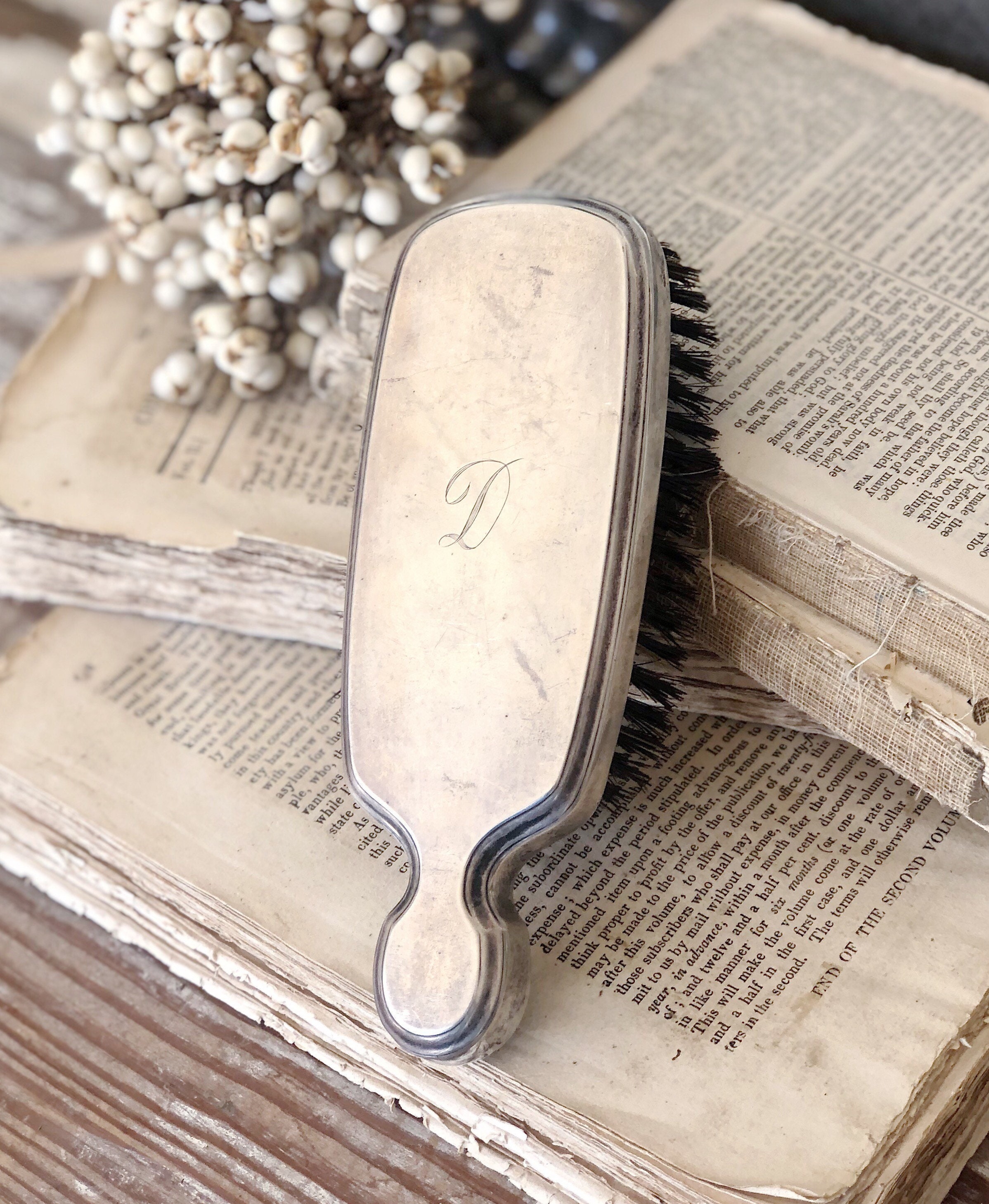 Antique Brush Hand Hair Brush Victorian Silver French Farmhouse Decor