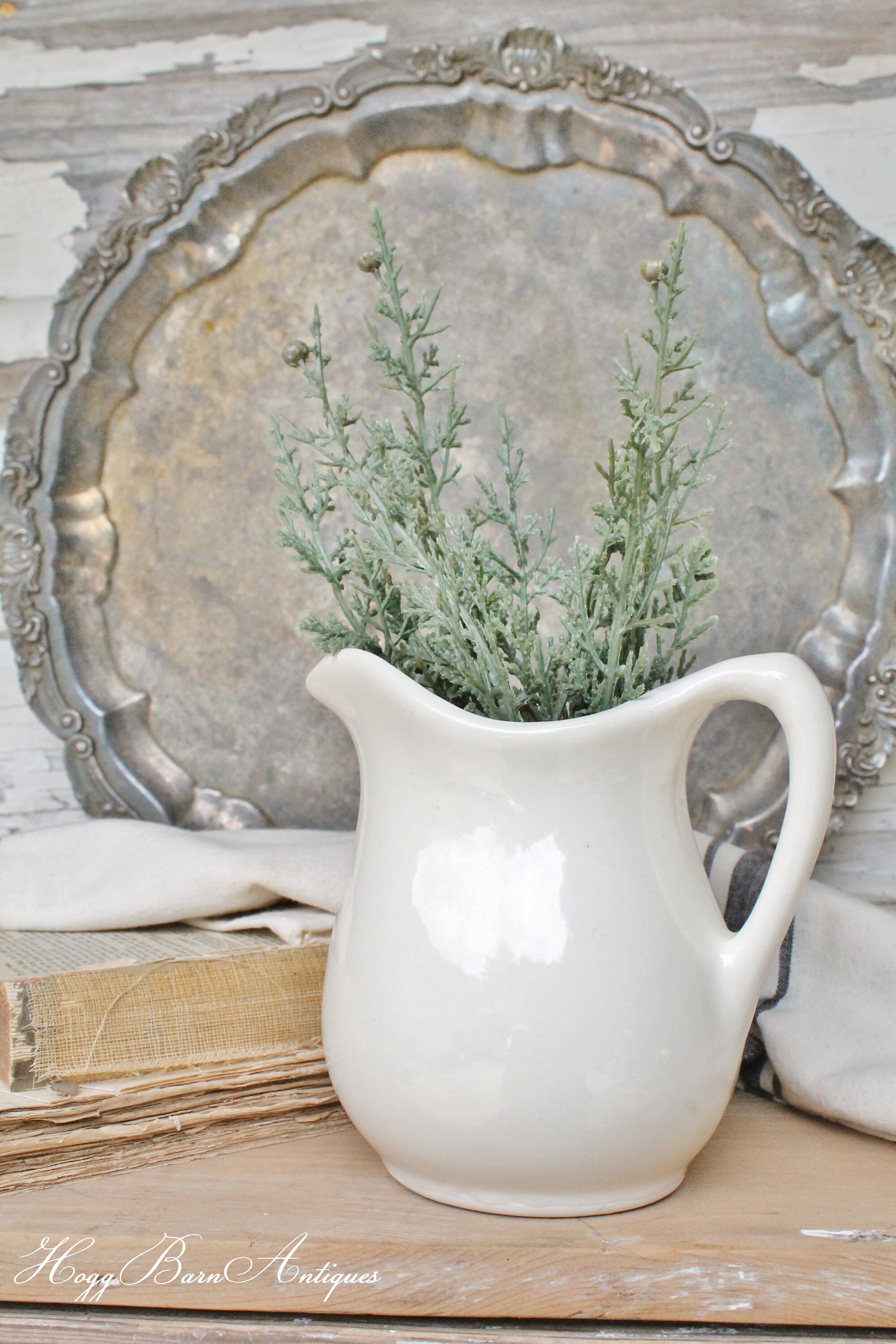 Vintage White Ironstone Pitcher Jug Farmhouse Decor Fixer Upper Decor