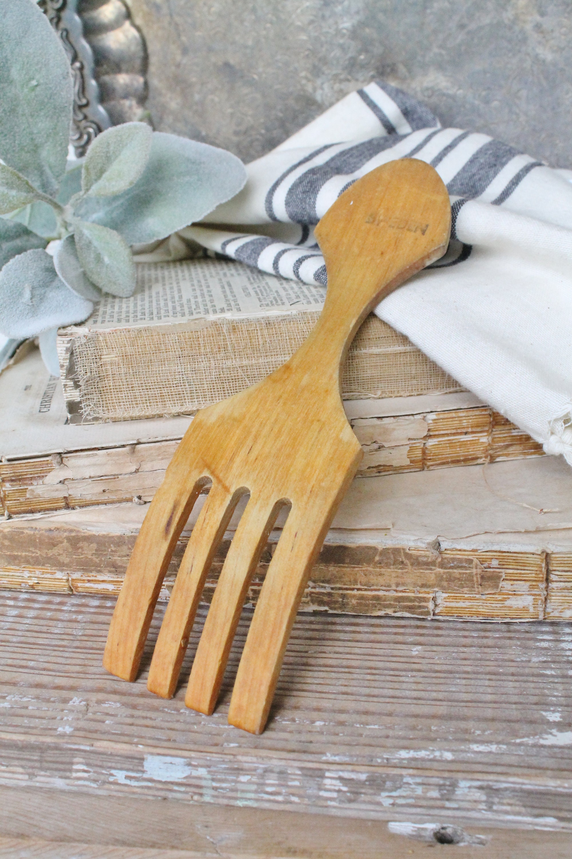 Vintage Primitive Wood Fork SWEDEN Farmhouse Decor Fixer Upper Decor