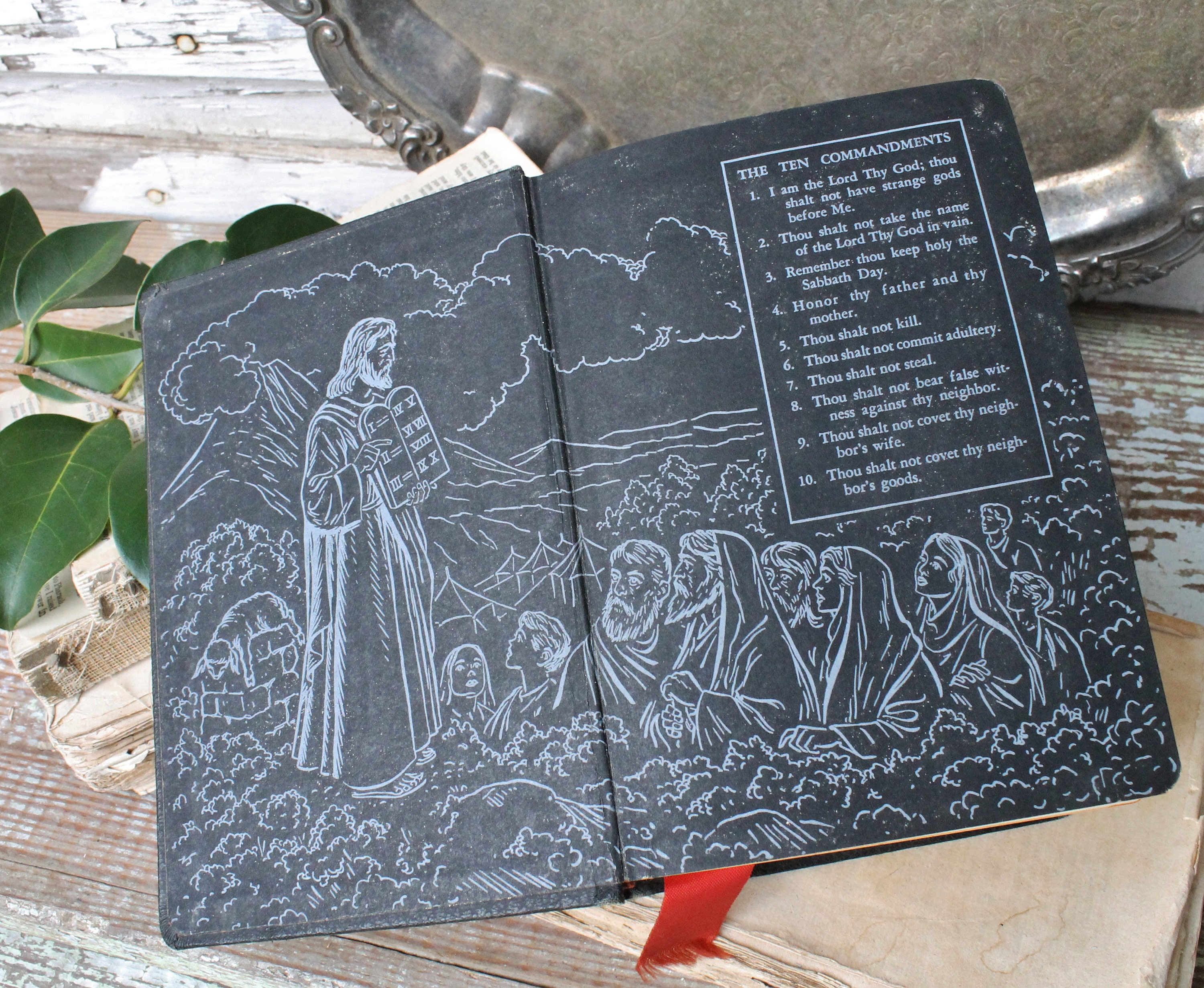 Vintage Catholic HOLY BIBLE Illustrated Farmhouse Decor Fixer Upper Decor