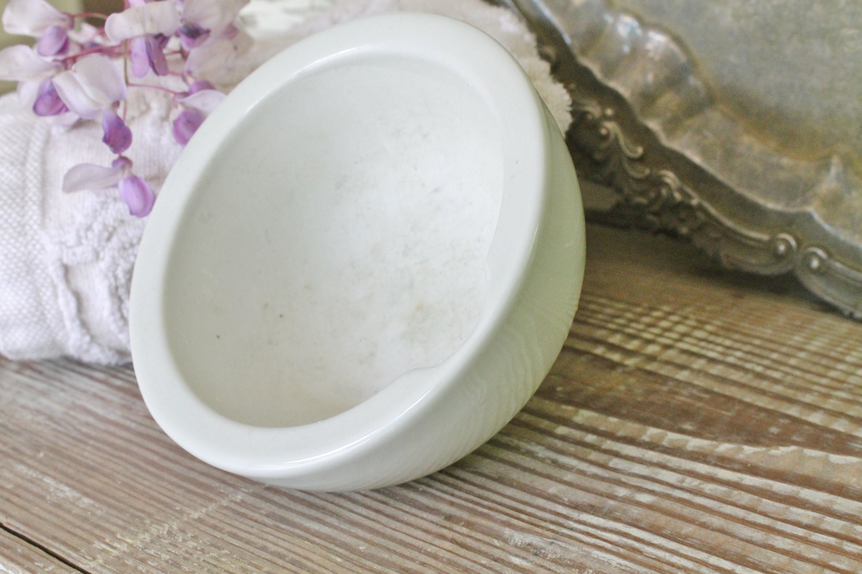 Antique White Ironstone Mortar Bowl Footed Apothecary Compote Bowl