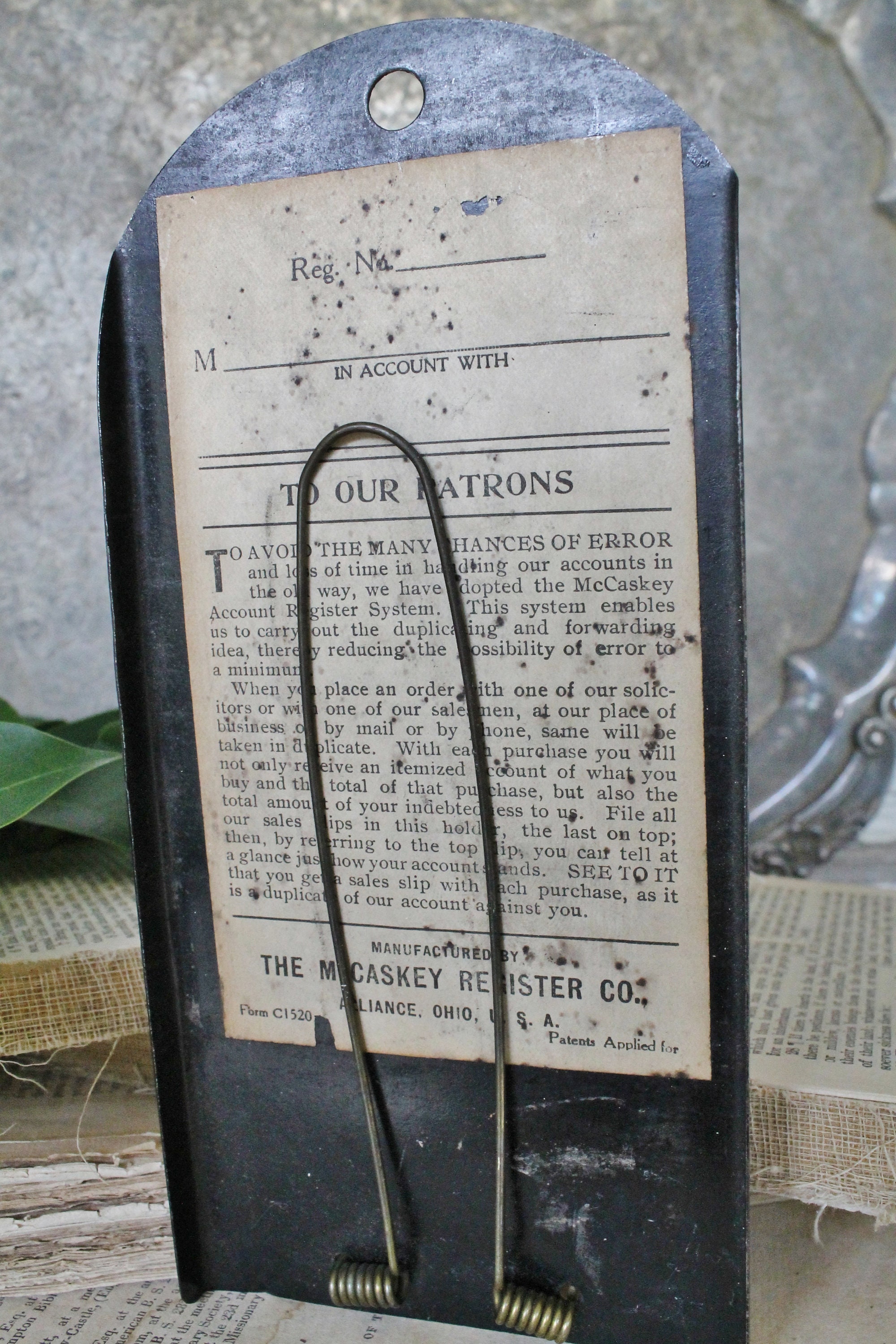 Vintage McCaskey Register Clip Receipt Holder BLACK