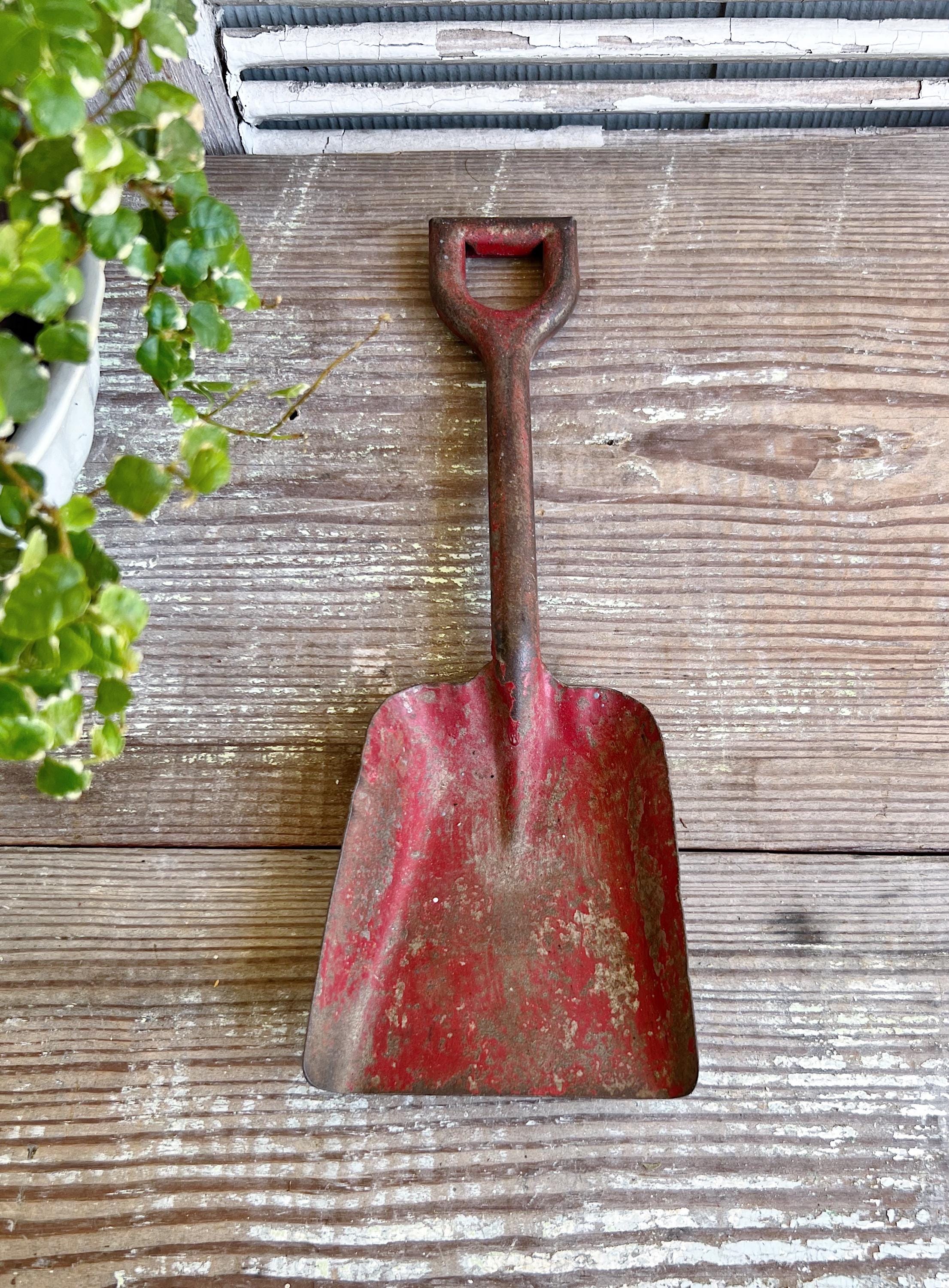 Vintage Child Shovel Toy RED Chippy Paint Metal Farmhouse Decor Industrial Salvage
