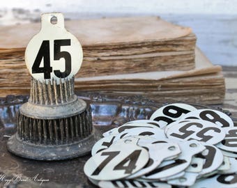 Vintage Metal Cow Tag Number WHITE  Black Industrial Ranch Farm Livestock Animal Farmhouse Decor Fixer Upper Decor 281-300