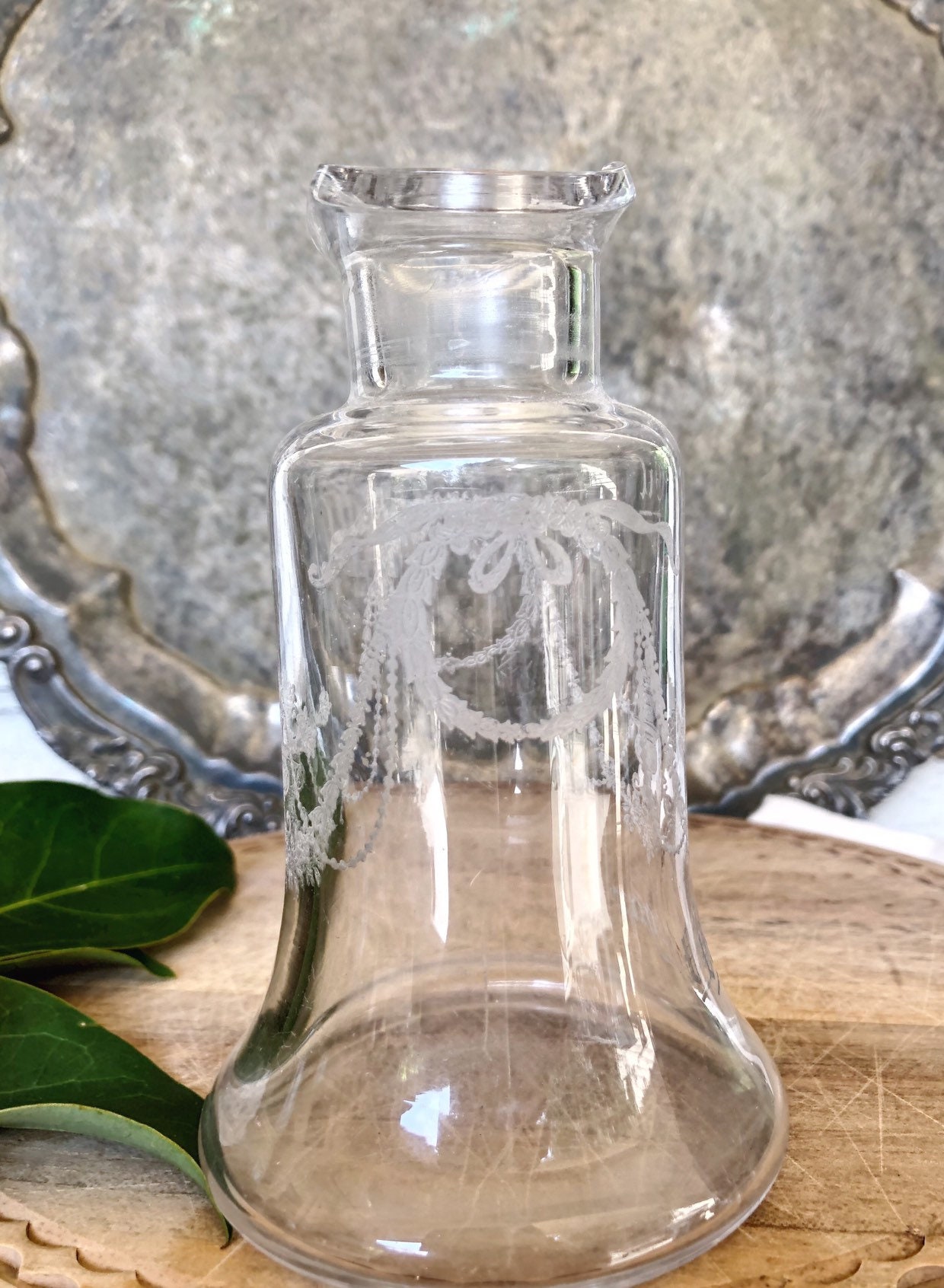 Antique Glass Vinegar Oil Bottle Cruet French Country Farmhouse Decor Chic