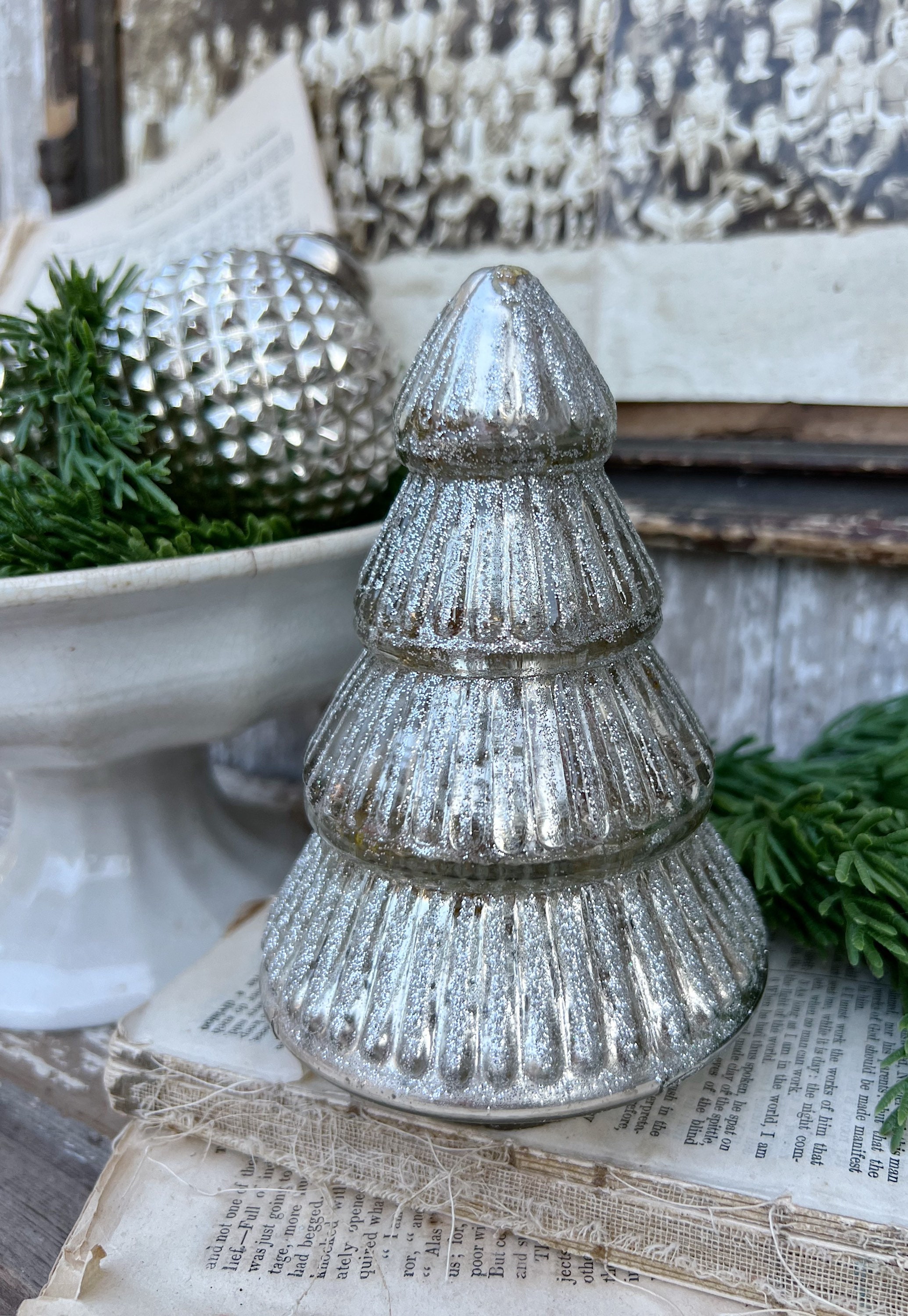 Vintage Mercury Glass Christmas Tree Votive Candle Holder Farmhouse